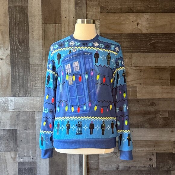 Men's Doctor Who ugly Christmas sweater medium TARDIS Cyber Men Dalek fandom - Picture 11 of 11